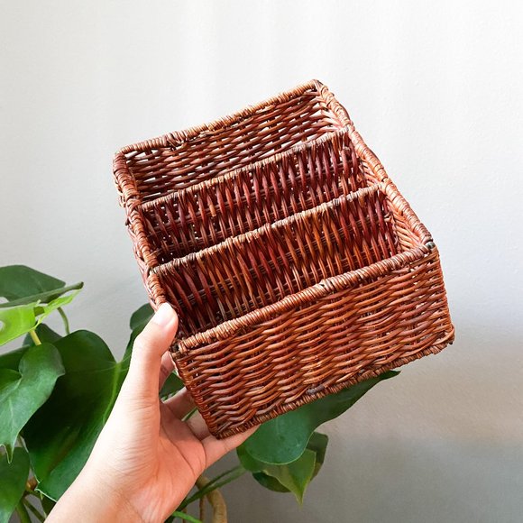 Other - small rattan brown 3 tier organizer basket